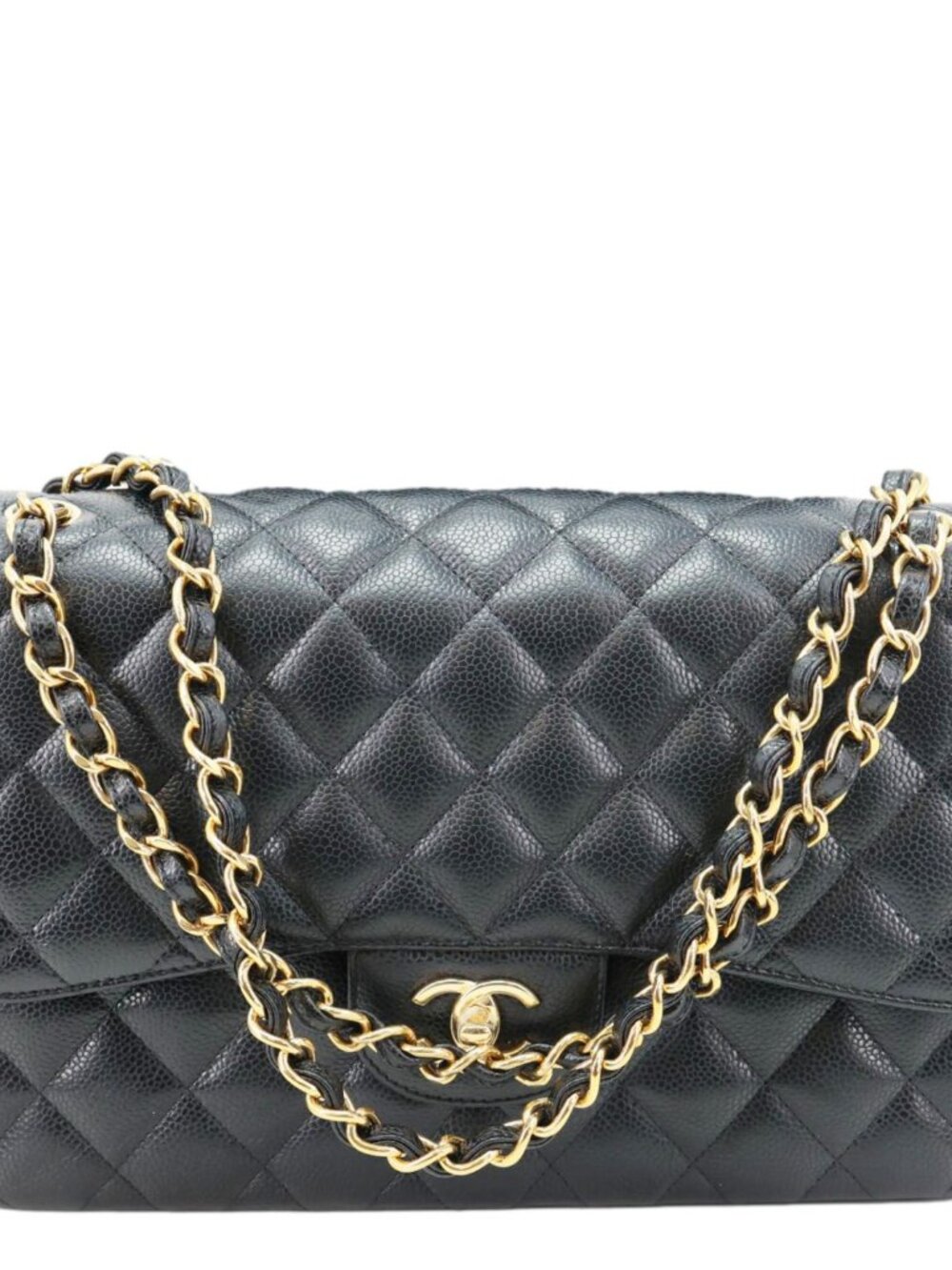 Chanel Classic Double Flap Jumbo Quilted Caviar Leather Shoulder Bag Black